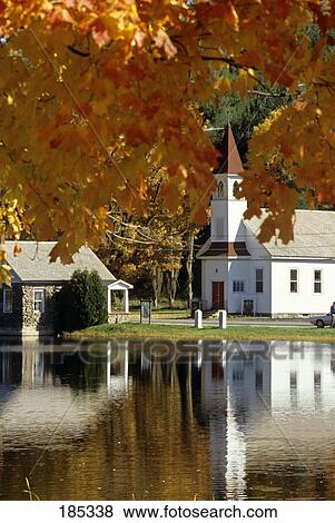 Stock Photo - Church Fall Foliage Adirondack Mountains Brant Lake New York Usa. Fotosearch