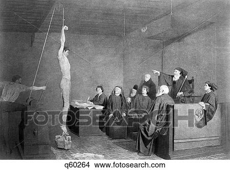 Inquisition Questioning Man Prisoner Hanging By Hands Weighted Feet Torture Tribunal Interrogatory Pain Persecution View Large Photo Image Picture - Inquisition Questioning Man Prisoner Hanging By Hands Weighted Feet Torture Tribunal Interrogatory Pain Persecution. Fotosearch