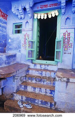 Stock Photo - Jodhpur Painted Doorway Of House In Blue City Rajasthan India. Fotosearch