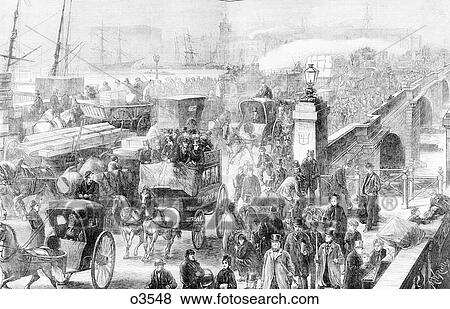 1800S 1870S Traffic On London Bridge 1872 Pedestrians Horse Carriages Crowds View Large Photo Image Stock Photo - 1800S 1870S Traffic On London Bridge 1872 Pedestrians Horse Carriages Crowds. Fotosearch