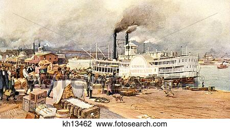 1870S St. Louis Missouri Mississippi River Levee Loaded With Goods And The Steamboat Robert E Lee At Dock View Large Photo Image Stock Image - 1870S St. Louis Missouri Mississippi River Levee Loaded With Goods And The Steamboat Robert E Lee At Dock. Fotosearch