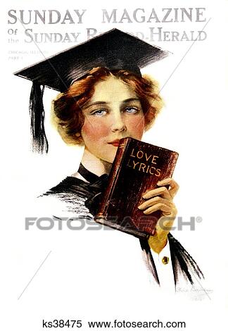1900S 1914 Cover Sunday Magazine Young Woman Graduate Wearing Cap Gown Holding Book Title Love Lyrics View Large Photo Image Stock Photography - 1900S 1914 Cover Sunday Magazine Young Woman Graduate Wearing Cap Gown Holding Book Title Love Lyrics. Fotosearch