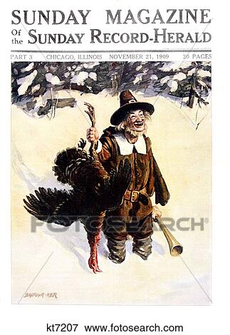 1900S Sunday Magazine Cover Silly Man Pilgrim Bringing Home The Thanksgiving Turkey View Large Photo Image Stock Photo - 1900S Sunday Magazine Cover Silly Man Pilgrim Bringing Home The Thanksgiving Turkey. Fotosearch