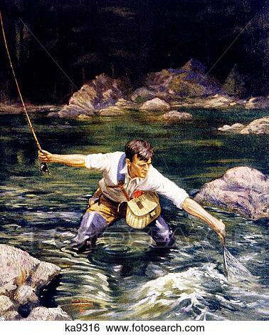 1920S Cover Sunday Magazine Landing The Trout Man Fishing In Stream Netting His Catch View Large Photo Image Stock Photograph - 1920S Cover Sunday Magazine Landing The Trout Man Fishing In Stream Netting His Catch. Fotosearch
