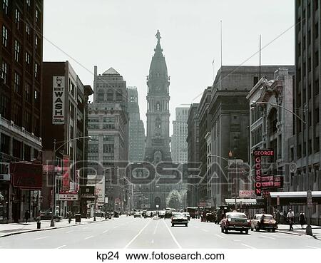 1950S North Broad Street Looking South Towards City Hall Philadelphia Pennsylvania Usa View Large Photo Image Picture - 1950S North Broad Street Looking South Towards City Hall Philadelphia Pennsylvania Usa . Fotosearch