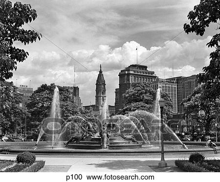 1950S Philadelphia Pa Usa Looking Southeast Past Swann Fountain At Logan Circle To City Hall Tower View Large Photo Image Stock Image - 1950S Philadelphia Pa Usa Looking Southeast Past Swann Fountain At Logan Circle To City Hall Tower. Fotosearch