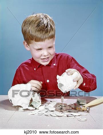 1960S Boy Wearing Red Shirt Breaking OpenHis Piggy Bank With Hammer View Large Photo Image Stock Image - 1960S Boy Wearing Red Shirt Breaking OpenHis Piggy Bank With Hammer. Fotosearch
