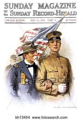 Picture - Elderly Civil War Veteran Holding Onto Arm Of 1908 Usa Army Officer 1900S. Fotosearch