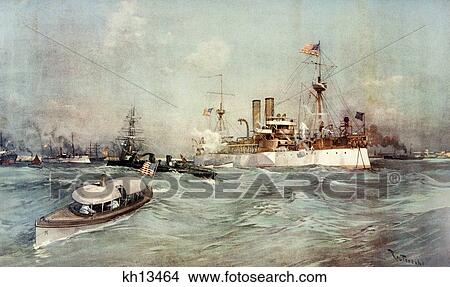 February 14 1898 U. S. Battleship The Maine In Havana Harbor Spanish American War View Large Photo Image Picture - February 14 1898 U. S. Battleship The Maine In Havana Harbor Spanish American War. Fotosearch
