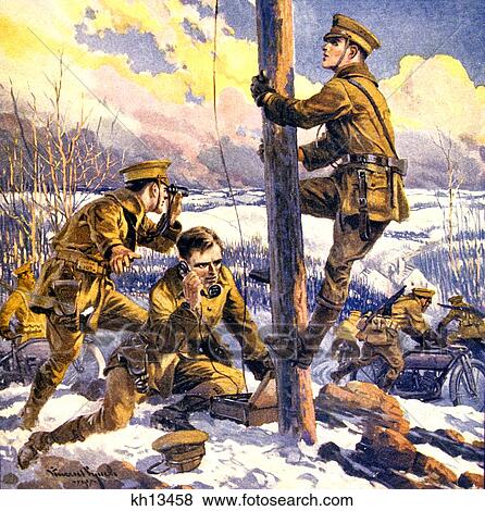 January 1918 Literary Digest Cover American Signal Corps Establishing Radio Communications On Front Lines Of Battle World War I View Large Photo Image Stock Photo - January 1918 Literary Digest Cover American Signal Corps Establishing Radio Communications On Front Lines Of Battle World War I. Fotosearch