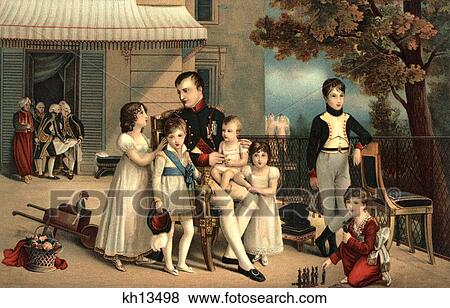 Stock Photo - 1800S 1810 Portrait Of Napoleon I And His Nieces And Nephews On Terrace At Saint-Cloud By Louis Ducis. Fotosearch