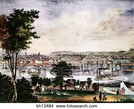 Picture - 1800S View Of Cincinnati Across The Ohio River . Fotosearch