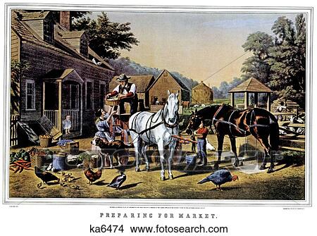 Picture - 1850S Preparing For Market - currier & ives ™ ™ Lithograph - 1856. Fotosearch