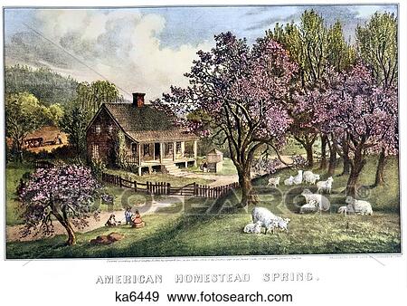 1860S American Homestead Spring - currier & ives ™ ™ Lithograph - 1869 View Large Photo Image Stock Photo - 1860S American Homestead Spring - currier & ives ™ ™ Lithograph - 1869. Fotosearch