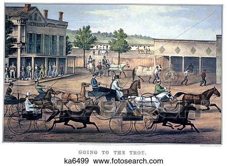 Stock Photo - 1860S Going To The Trot A Good Day & A Good Track - currier & ives ™ ™ Lithograph - 1869. Fotosearch