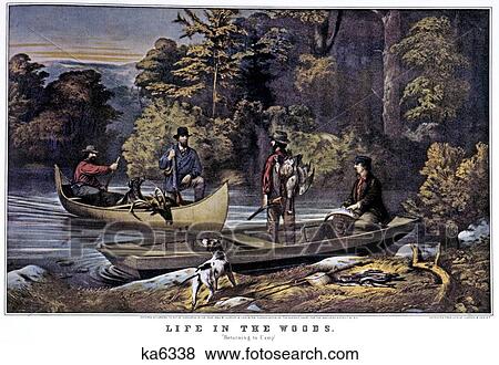 1860S Life In The Woods - Hunters In Canoe Returning To Camp - currier & ives ™ ™ Lithograph - 1860 View Large Photo Image Stock Photo - 1860S Life In The Woods - Hunters In Canoe Returning To Camp - currier & ives ™ ™ Lithograph - 1860. Fotosearch