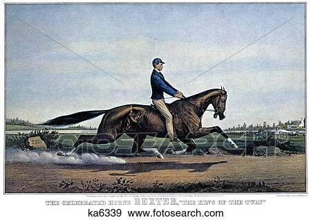 Stock Photo - 1860S The Celebrated Horse Dexter King Of The Turf - Great Horse Race Match Against Time - currier & ives ™ ™ Lithograph -1865. Fotosearch