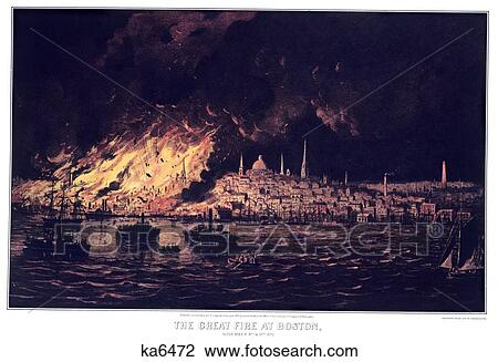 Stock Image - 1870S The Great Fire At Boston - currier & ives ™ ™ Lithograph - November 9Th & 10Th 1872 . Fotosearch
