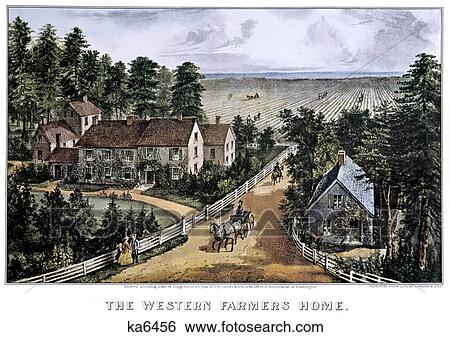 Stock Photograph - 1870S The Western Farmers Home - currier & ives ™ ™ Lithograph - 1871. Fotosearch