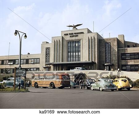 1940S Buses Taxis Cars Outside Main Building Laguardia Airport Queens New York City Usa View Large Photo Image Stock Photo - 1940S Buses Taxis Cars Outside Main Building Laguardia Airport Queens New York City Usa. Fotosearch
