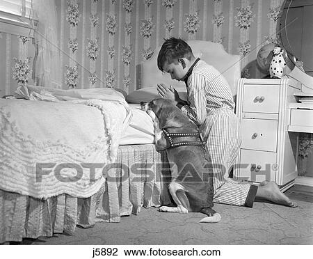 1950S Boy & Dog Praying At Bedside View Large Photo Image Stock Image - 1950S Boy & Dog Praying At Bedside. Fotosearch