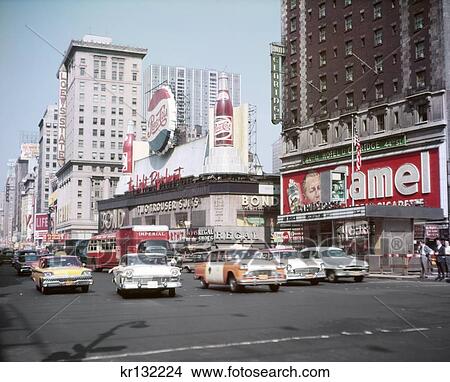 1950S Daytime Cars Traffic Times Square Looking North Uptown From Broadway And 43Rd Street Manhattan New York Usa View Large Photo Image Picture - 1950S Daytime Cars Traffic Times Square Looking North Uptown From Broadway And 43Rd Street Manhattan New York Usa. Fotosearch