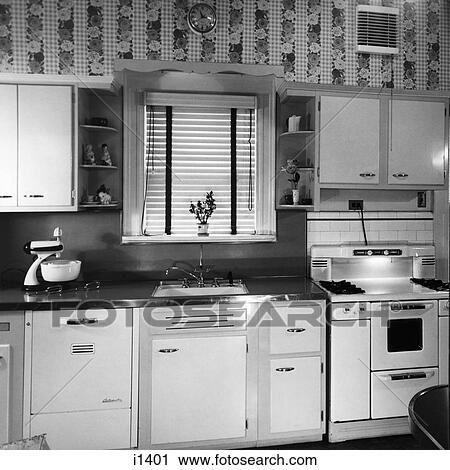 1950S Modern Kitchen Interior Sink And Stove View Large Photo Image Stock Image - 1950S Modern Kitchen Interior Sink And Stove. Fotosearch