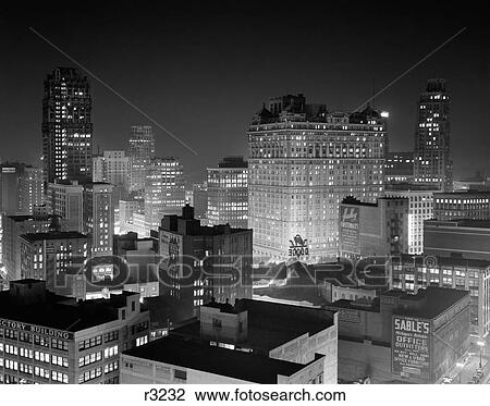 1954 Night Skyline Retail Business Area Detroit Michigan Usa View Large Photo Image Stock Image - 1954 Night Skyline Retail Business Area Detroit Michigan Usa. Fotosearch