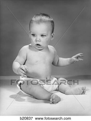 1960S Baby Sitting Wearing Cloth Diaper View Large Photo Image Stock Photo - 1960S Baby Sitting Wearing Cloth Diaper. Fotosearch