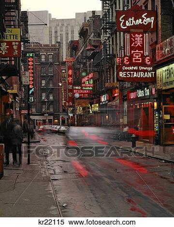 1970S Blur Motion Car Traffic And Neon Signs In Chinatown Along Doyers & Pell Streets Manhattan New York City Usa View Large Photo Image Stock Photography - 1970S Blur Motion Car Traffic And Neon Signs In Chinatown Along Doyers & Pell Streets Manhattan New York City Usa. Fotosearch