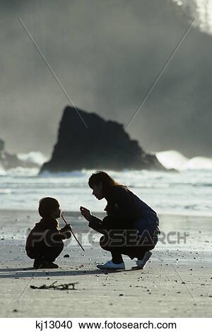 Mother And Child On Beach Oregon View Large Photo Image Stock Image - Mother And Child On Beach Oregon . Fotosearch