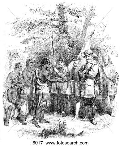 1600S Engraving 1608 Surrender Of The Chief Of Rappahannocks To Captain John Smith Virginia View Large Photo Image Stock Photo - 1600S Engraving 1608 Surrender Of The Chief Of Rappahannocks To Captain John Smith Virginia. Fotosearch