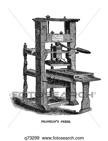 Stock Photo - 1700s 1720s DRAWING OF BENJAMIN FRANKLINS PRINTING PRESS. Fotosearch