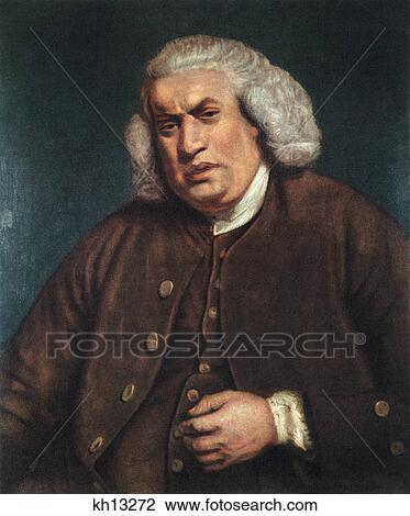 Stock Image - 1700s 1772 PORTRAIT SAMUEL JOHNSON BY REYNOLDS DR. JOHNSON PUBLISHED IN 1755 A DICTIONARY OF ENGLISH LANGUAGE COLOR HALFTONE. Fotosearch