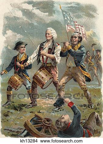 1770s 1776 THE OLD CONTINENTALS VERSION OF SPIRIT OF 76 DRUMMER PIPER FLAG COLOR HALFTONE BY ARCHIBALD MACNEAL WILLARD View Large Photo Image Picture - 1770s 1776 THE OLD CONTINENTALS VERSION OF SPIRIT OF 76 DRUMMER PIPER FLAG COLOR HALFTONE BY ARCHIBALD MACNEAL WILLARD. Fotosearch