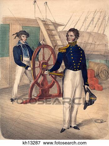 1800s 1830s AMERICAN NAVY SAILOR AND OFFICER IN UNIFORM NAVY BLUE JACKETS BRASS BUTTONS WHITE TROUSERS View Large Photo Image Stock Photo - 1800s 1830s AMERICAN NAVY SAILOR AND OFFICER IN UNIFORM NAVY BLUE JACKETS BRASS BUTTONS WHITE TROUSERS. Fotosearch