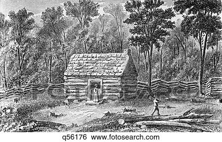 1800s 1830s DRAWING FRONTIER LOG CABIN OF ABE LINCOLN'S FATHER THOMAS LINCOLN IN ILLINOIS HOUSE AMID FOREST AND SPLIT RAIL FENCE View Large Photo Image Stock Photograph - 1800s 1830s DRAWING FRONTIER LOG CABIN OF ABE LINCOLN'S FATHER THOMAS LINCOLN IN ILLINOIS HOUSE AMID FOREST AND SPLIT RAIL FENCE. Fotosearch