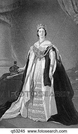 Stock Photography - 1830S Drawing Full Figure Queen Victoria Ruler Of Great Britain As Young Woman Regalia Crown Robes Monarch 1837 - 1901. Fotosearch