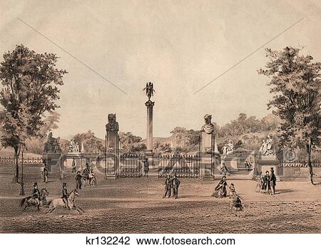 Stock Image - 1858 UNUSED DESIGN FOR ENTRANCE GATE CENTRAL PARK BY RICHARD M HUNT FOR 7TH AVENUE AND 59TH STREET GATE MANHATTAN NYC USA. Fotosearch