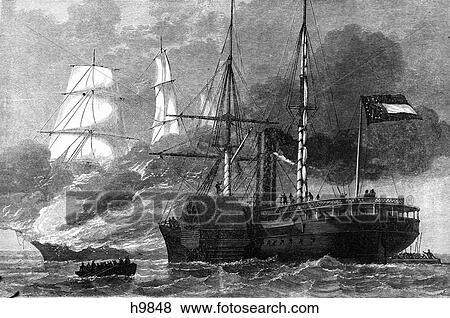 1860S American Civil War Confederate Ship Nashville Destroying A Union Merchantman Vessel View Large Photo Image Stock Photo - 1860S American Civil War Confederate Ship Nashville Destroying A Union Merchantman Vessel. Fotosearch