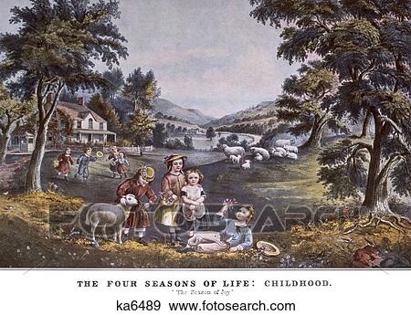 1860s THE FOUR SEASONS OF LIFE CHILDHOOD - THE SEASON OF JOY - currier & ives ™ ™ LITHOGRAPH - 1868 View Large Photo Image Stock Photo - 1860s THE FOUR SEASONS OF LIFE CHILDHOOD - THE SEASON OF JOY - currier & ives ™ ™ LITHOGRAPH - 1868. Fotosearch