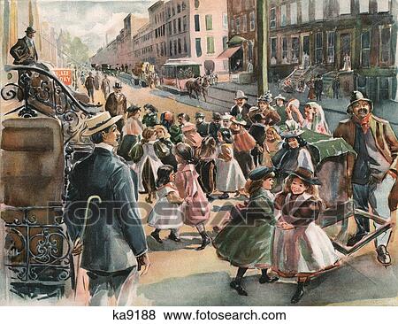 1890s 1900s COLOR HALFTONE CHILDREN DANCING SIDEWALK OLD ORGAN GRINDER PLAYING MUSIC NEW YORK CITY USA View Large Photo Image Stock Photo - 1890s 1900s COLOR HALFTONE CHILDREN DANCING SIDEWALK OLD ORGAN GRINDER PLAYING MUSIC NEW YORK CITY USA. Fotosearch
