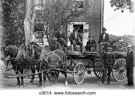 1890S 1900S Group Of Men Telephone Telegraph Workers Looking At Camera Sitting Standing By Wagon Drawn By Two Horses View Large Photo Image Picture - 1890S 1900S Group Of Men Telephone Telegraph Workers Looking At Camera Sitting Standing By Wagon Drawn By Two Horses . Fotosearch