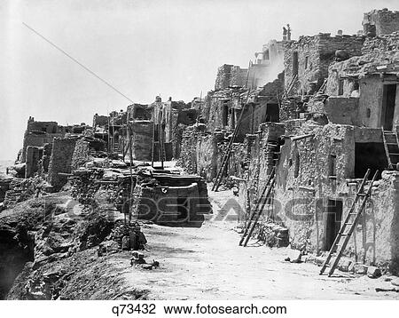 Stock Image - 1890S Native American Indian Pueblo Homes Dwelling. Fotosearch
