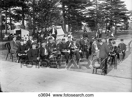 1890S Turn Of 20Th Century Group Portrait Brass Band Musicians In Park View Large Photo Image Picture - 1890S Turn Of 20Th Century Group Portrait Brass Band Musicians In Park . Fotosearch