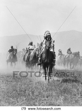 Stock Photo - 1920S Group Of Native American Kootenai People Indians Riding Horseback British Columbia Canada . Fotosearch