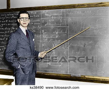 1930S 1940S Man Teacher Professor Pointing Pointer At Blackboard Looking At Camera View Large Photo Image Stock Image - 1930S 1940S Man Teacher Professor Pointing Pointer At Blackboard Looking At Camera. Fotosearch