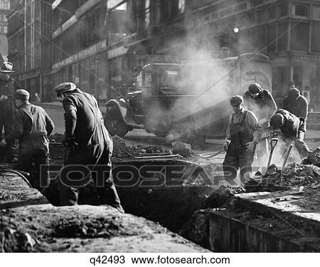 1930S Construction Street Workers Digging Ditch Boston Ma Usa View Large Photo Image Stock Image - 1930S Construction Street Workers Digging Ditch Boston Ma Usa. Fotosearch