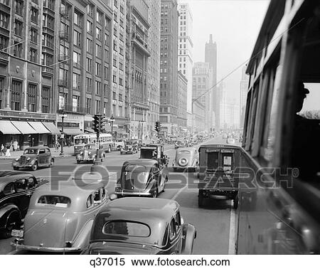 1930S Morning Traffic On Michigan Avenue Chicago Illinois Usa View Large Photo Image Stock Photography - 1930S Morning Traffic On Michigan Avenue Chicago Illinois Usa. Fotosearch