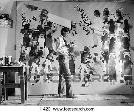 1930S Native American Man Artist At Work On Green Corn Dance Mural San Ildefonso Pueblo New Mexico Usa View Large Photo Image Stock Image - 1930S Native American Man Artist At Work On Green Corn Dance Mural San Ildefonso Pueblo New Mexico Usa. Fotosearch